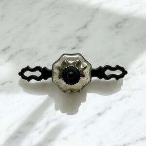 Mercury Glass Knobs-Antiqued Chrome-w Backplate-Octagon-Pulls-Cabinet Drawer